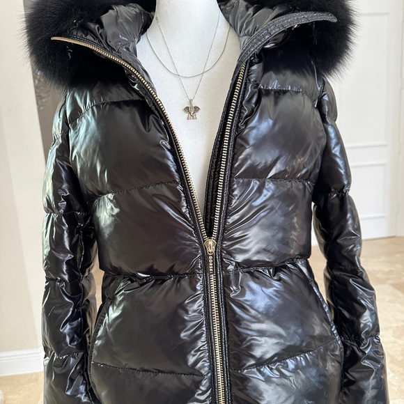 GORSKI Shiny Black Puffer Coat with Fur Trim - Picture 9 of 15